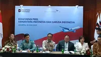 Chief Operating Officer (COO) Danantara Indonesia Dony Oskaria menjelaskan mengenai proses restrukturisasi Garuda Indonesia dalam konvensi pers Selasa (24/6/2025). (Maulandy/CEKLANGSUNG)&nbsp;&nbsp;