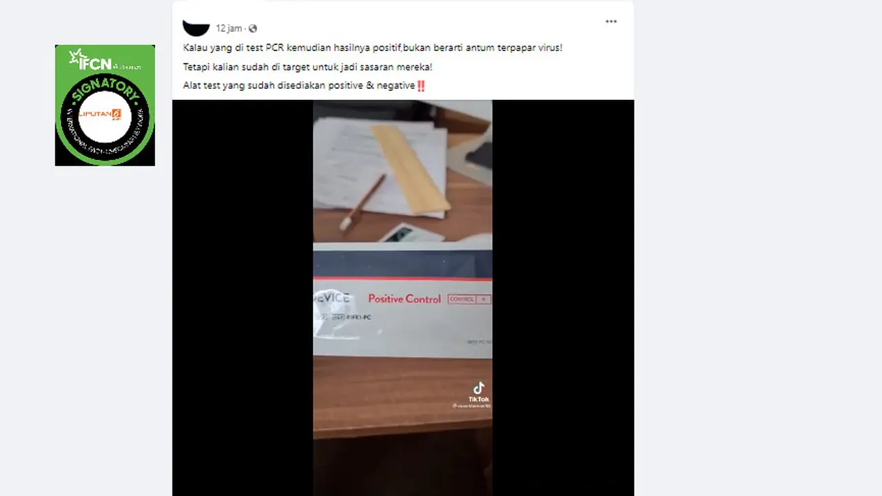 Cek Fakta Liputan6.com menelusuri klaim video hasil tes pada kemasan alat tes PCR untuk mencari target Covid-19