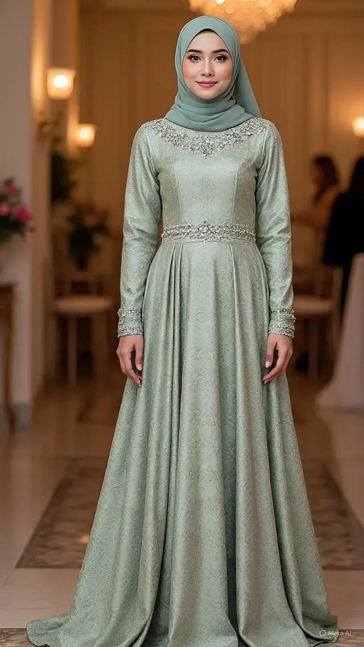 5 Gaya Hijab Islami yang Cocok Dipadukan dengan Gamis Brokat Warna Sage