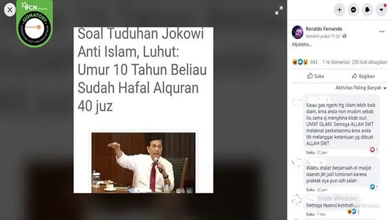 Gambar Tangkapan Layar Kabar Hoaks tentang Jokowi