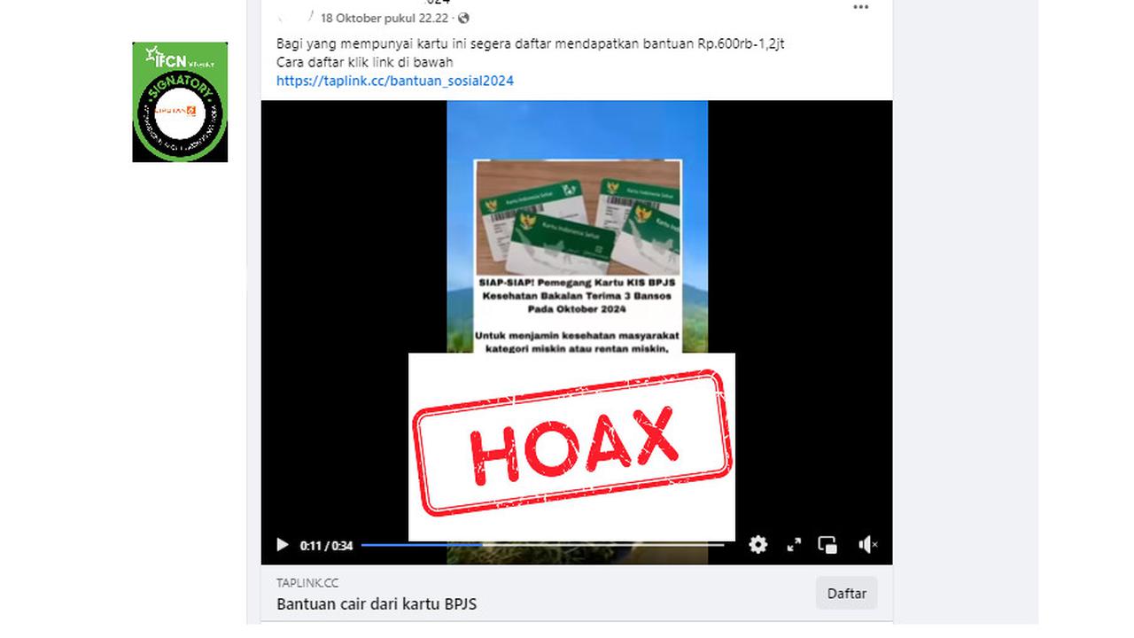Tangkapan layar hoaks seputar kartu BPJS Kesehatan