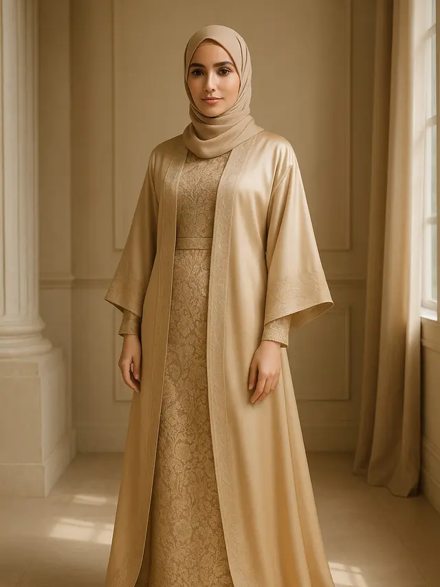 Model Long Dress Kombinasi Outer Satin