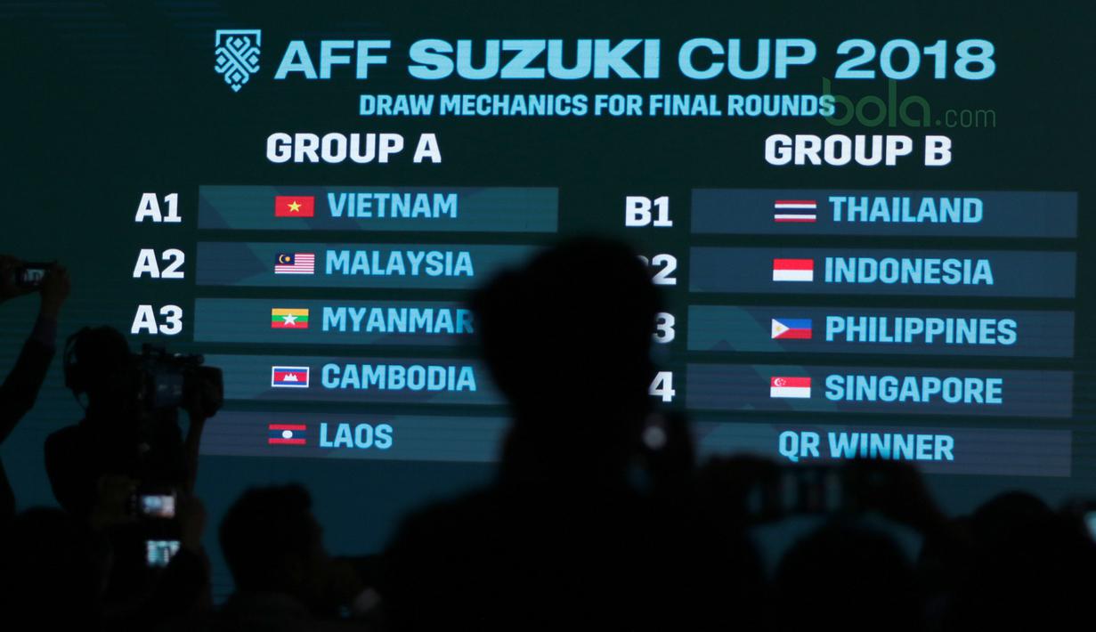 Hasil Drawing AFF Suzuki Cup 2018 di Hotel Mulia, Jakarta, Rabu (2/5/2018). Indonesia berada satu grup dengan Thailand. (Bola.com/Nick Hanoatubun)