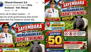 Sayembara Tangkap Tapir Hidup, Hadiah Rp 50 Juta