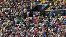 Laga antara Udinese melawan Juventus berlangsung di Danica Arena Stadium, dimana para penonton sudah diperbolehkan menyaksikan langsung di dalam stadion sejak wabah Covid-19 melanda dunia. (Foto: AFP/Miguel Medina)
