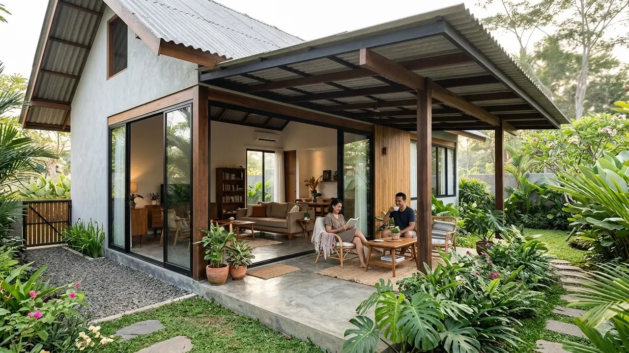Model Rumah Minimalis Atap Asbes dengan Jendela Besar (Foto: Gemini AI)