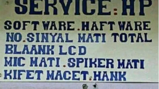 6 Tulisan Berbahasa Inggris di Tukang Servis Ini Bikin Ngakak