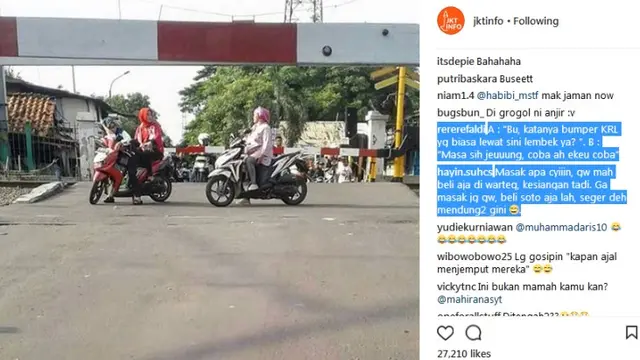 Emak-emak bergosip ria di perlintasan kereta