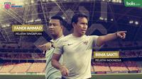 Pelatih Timnas Singapura dan Indonesia  yang akan bertemu pada laga perdana Grup B Piala AFF 2018, Fandi Ahmad dan Bima Sakti. (Bola.com/Dody Iryawan)