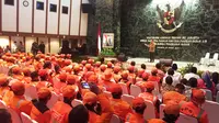 Ahok mengumpulkan pasukan oranye dan biru di Balai Kota Jakarta. (Liputan6.com/Delvira Chaerani Hutabarat)