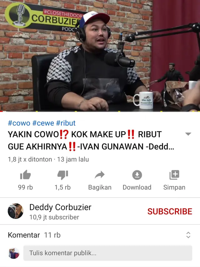 Unggahan Deddy Corbuzier. (Foto: YouTube Deddy Corbuzier)