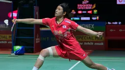 An Se-young berhasil mengalahkan Wang Zhi Yi dua set langsung (23-21, 21-13). (BAY ISMOYO/AFP)