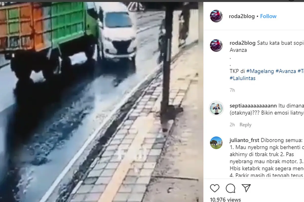 Terekam kamera CCTV (Closed-circuit television), kecelakaan yang disebabkan lalainya pengemudi kembali terjadi. Seperti dilansir akun Instagram @roda2blog, sebuah Toyota Avanza menjadi penyebab dua kecelakaan di jalan.