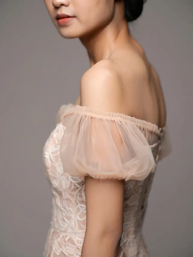 Dress Batik Brokat Lengan Puff Transparan Tulle