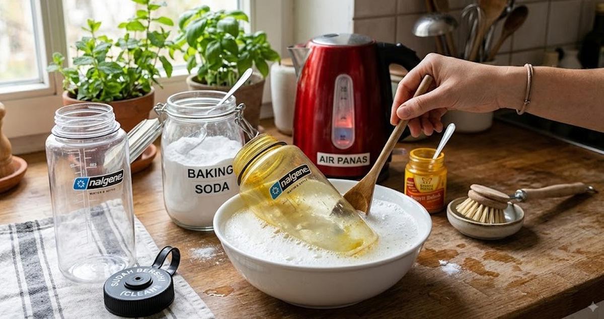 Cara Menghilangkan Bekas Kunyit di Botol Minum (AI Generated)