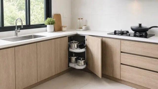 Desain Dapur Kecil dengan Banyak Penyimpanan agar Meja Tetap Rapi (AI Generated)