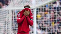 Pemain Liverpool, Curtis Jones, menyesali kegagalannya memanfaatkan peluang saat berhadapan dengan Crystal Palace pada lanjutan Liga Inggris 2023/2024, Minggu (14/4/2024) malam WIB.&nbsp;(AP Photo/Jon Super)