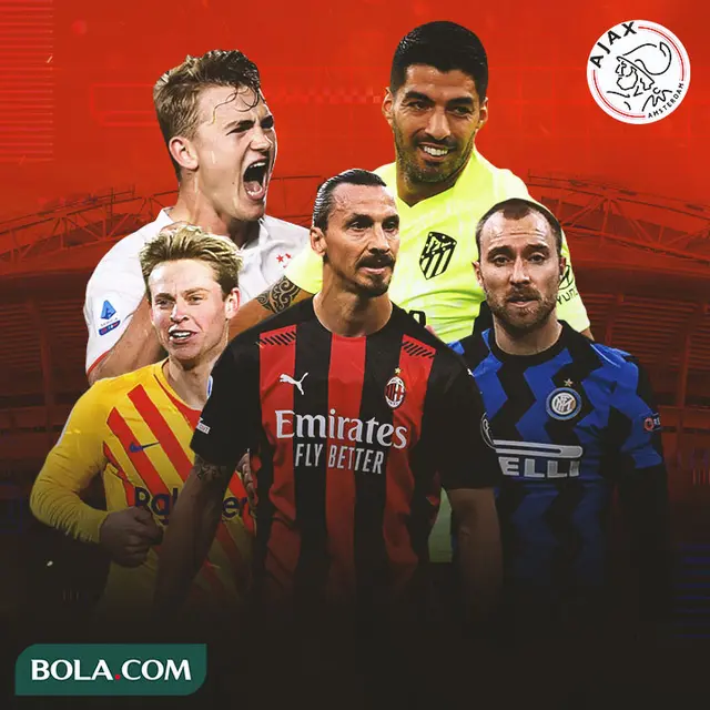 Ajax - Matthijs de Ligt, Frenkie De Jong, Christian Eriksen, Zlatan Ibrahimovic, Luis Suarez
