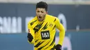 Jadon Sancho. Pemain sayap kiri berusia 21 tahun yang mulai musim ini berseragam Manchester United sebelumnya memperkuat Borussia Dortmund selama 4 musim. Tampil total 104 laga di Liga Jerman, ia mampu mencetak 38 gol yang membuat Setan Merah tertarik merekrutnya. (AFP/Pool/Leon Kuegeler)