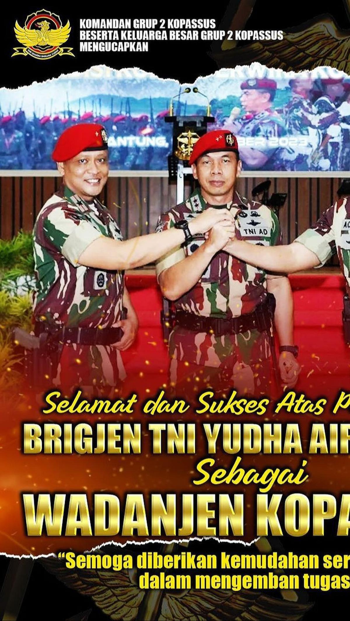 Sebelumnya, Jenderal Bintang 1 TNI ini menjabat sebagai Danpusdiklatpassus Kopassus.<br>