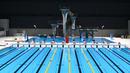 Tokyo Aquatics Centre merupakan venue yang baru saja dibangun di Taman Tepi Laut Tatsumi-no-Mori. Pada Olimpiade kali ini, tempat ini akan digunakan untuk cabang olah raga renang, menyelam, dan renang artistik. (Foto: AFP/Philip Fong)