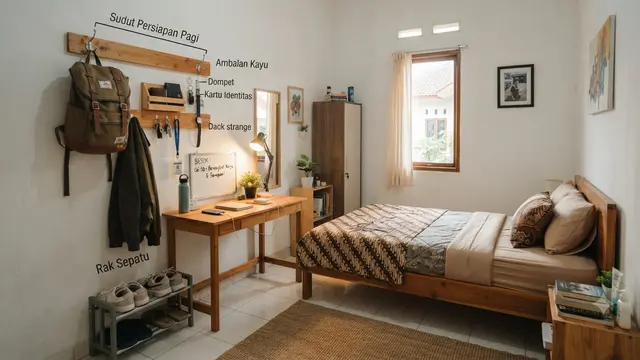 Desain Kamar Kos yang Bikin Penghuninya Bangun Pagi yang Cocok untuk Pekerja dan Mahasiswa yang Sering Kesiangan Model dengan Sudut Persiapan Pagi