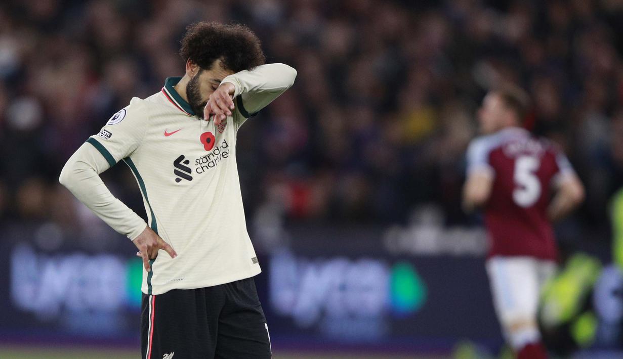 Bermain menghadapi West Ham United dalam laga pekan ke-11 Liga Inggris, Minggu (7/11/2021), The Reds kalah 2-3 dari tim tuan rumah. (AP Photo/Ian Walton)