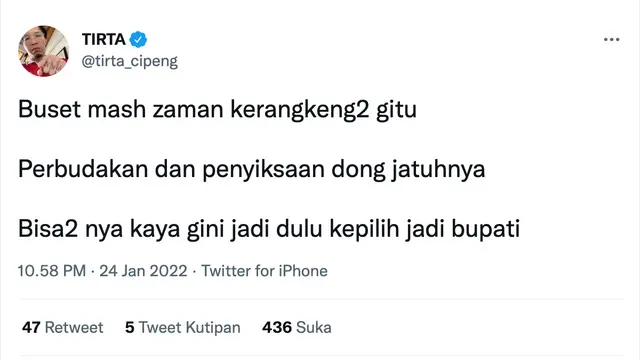 Unggahan Dokter Tirta. (Foto: Dok. Twitter @tirta_cipeng)