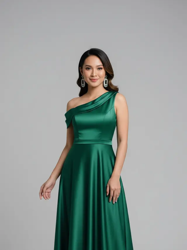 Model Baju Bridesmaid Emerald Green One Shoulder Dress