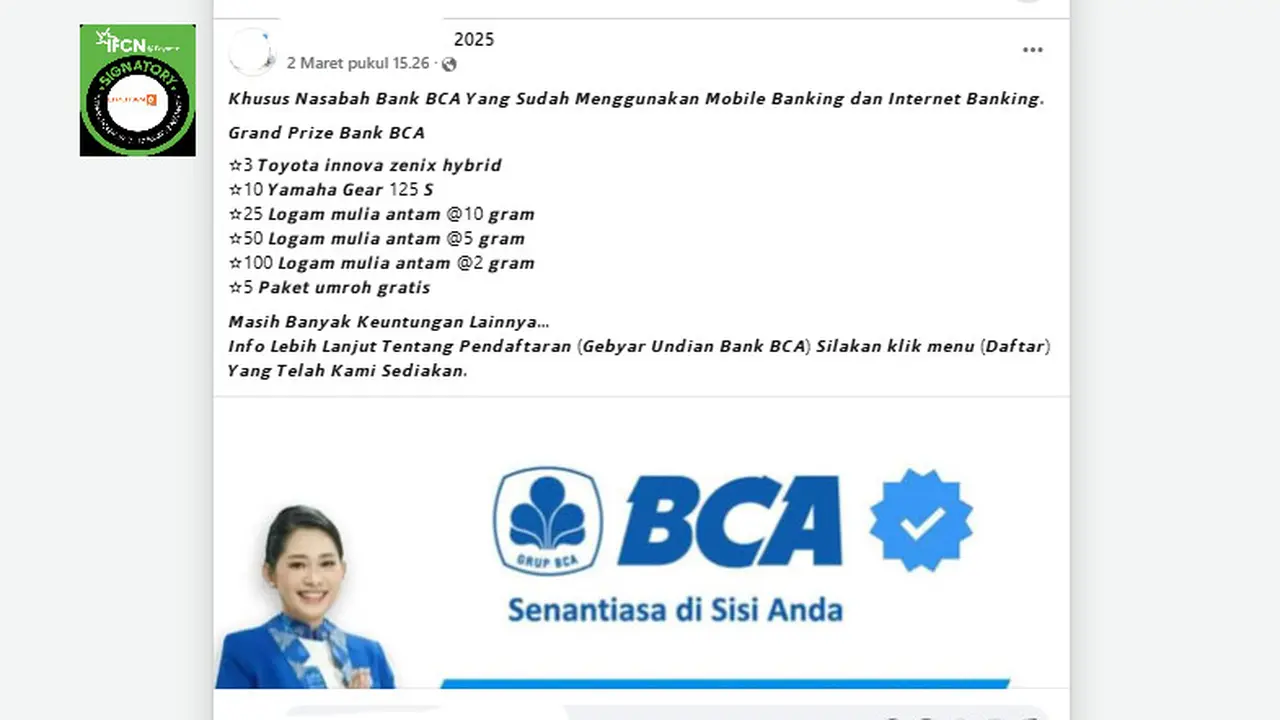 Tangkapan layar klaim link pendaftaran gebyar undian BCA