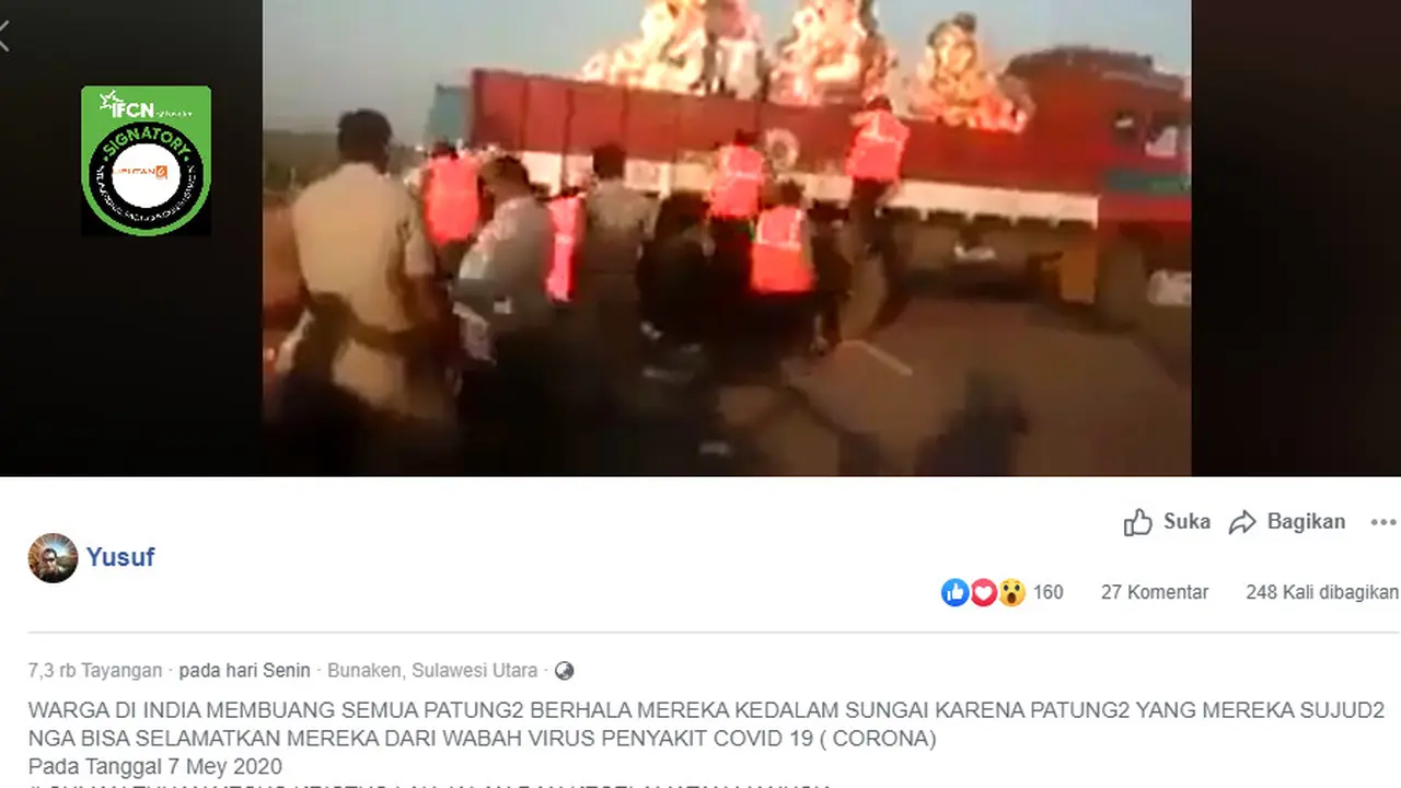 Penelusuran video yang diklaim warga India membuang patung ke sungai karena tidak mampu menyelamatkan dari COVID-19
