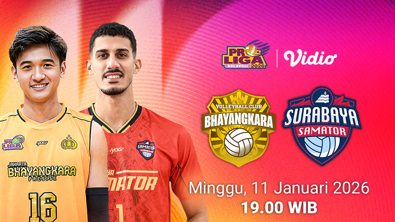 Saksikan Jakarta Bhayangkara Presisi vs Surabaya Samator eksklusif di Vidio. (dok. vidio.com)
