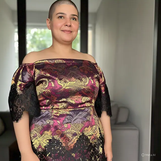 Kebaya Brokat Off-Shoulder dengan Rok Span