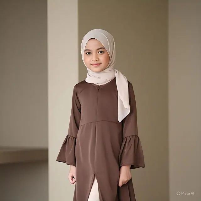 Model Baju Gamis Anak Perempuan Terbaru, Gamis Coklat Belah Tengah