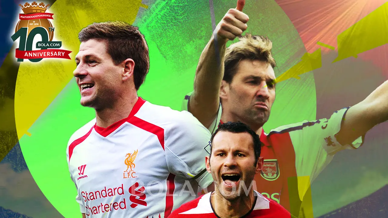 Artikel 10 Tahun Bola.com - Steven Gerrard, Ryan Giggs, Tony Adams ketika masih aktif bermain