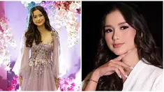 Gaunnya dirancang oleh Yenti Lim dan wajahnya dipoles oleh MUA Victoria Makeup, begini detail penampilan Sarah Menzel di ultah Ashanty. Kenakan gaun warna ungu, tema makeup Sarah Menzel juga warna ungu dan lebih ditonjolkan pada bagian eyeshadow-nya, apalagi dengan tambahan glitter. Dengan polesan makeup yang tidak terlalu tebal, Sarah Menzel makin cantik. (Liputan6.com/IG/@yenti_limcouture/@victoria_makeupatelier)