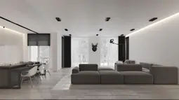 Monokrom tidak melulu hitam dan putih. Penggunaan warna turunan seperti abu-abu memberikan nuansa yang lebih luwes.(home-designing.com)