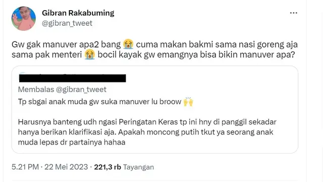Cuitan Balasan Gibran Soal Manuver