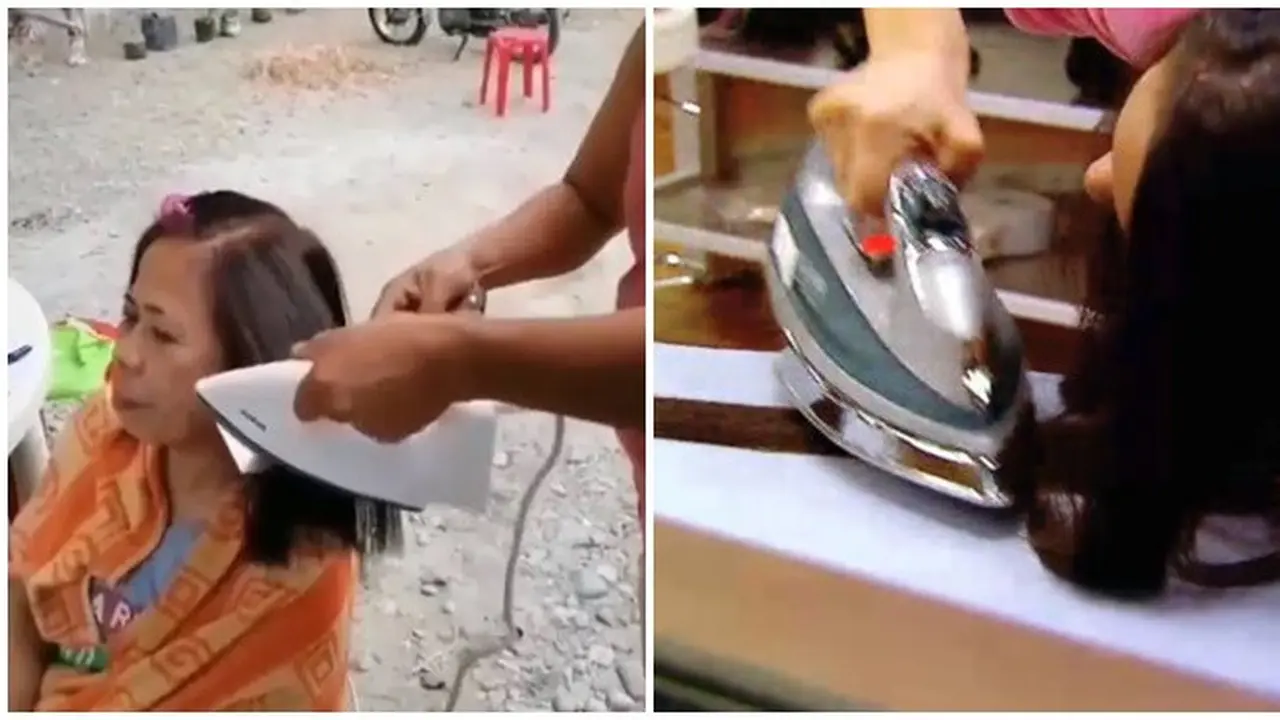 6 Potret Nyeleneh Wanita Luruskan Rambut Pakai Setrika, Jadi Pengganti Catokan