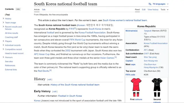 Wikipedia Timnas Korea Selatan