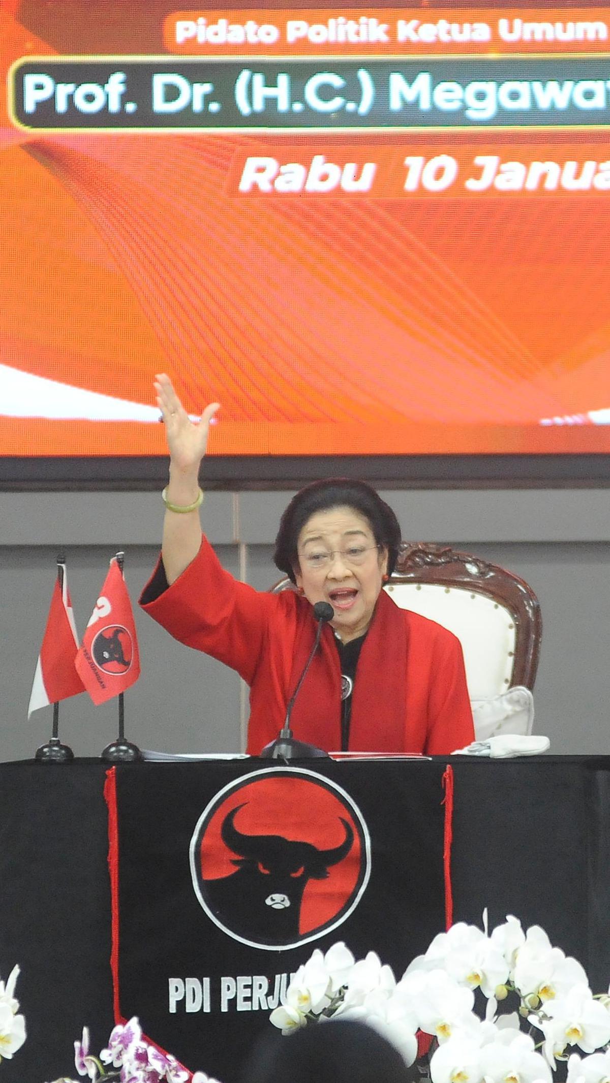 "Jadi insyaallah kita akan menang satu putaran, siap?," tanya Megawati.<br>(merdeka.com / Arie Basuki)<br>