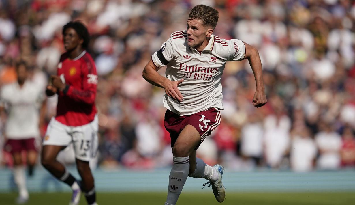 Pertandingan yang berlangsung di Old Trafford itu menjadi laga debut Viktor Gyokeres di Liga Inggris bersama Arsenal. (AP Photo/Dave Thompson)