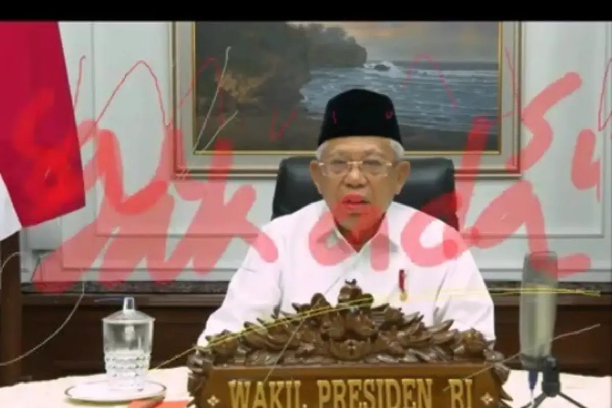 Gambar video Ma'ruf Amin dicoret tinta merah saat webinar.
