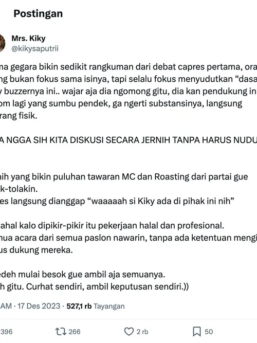 Kiky Saputri Tolak Puluhan Tawaran MC dan Roasting Parpol, Trauma Dituduh  Jadi Buzzer Capres - ShowBiz Liputan6.com