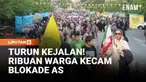 Ribuan warga Iran menggelar aksi di Teheran dengan mengibarkan bendera dan membawa foto pemimpin negara sebagai bentuk dukungan. Aksi ini berlangsung di tengah blokade Amerika Serikat yang menekan ekonomi Iran.