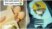 Wanita ini masak mie dan telur dicampur lembaran edible gold leaf. (Sumber: TikTok/@lapakkwe)