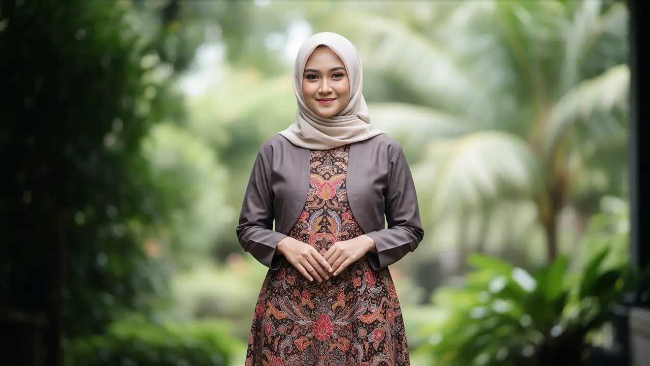 Gamis Batik Full Motif dengan Bolero Polos Terbaru