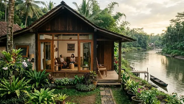 Inspirasi Rumah dengan Kebun Menghadap Sungai