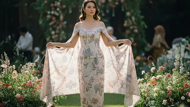 Long Dress Batik Cape Blouse Off-Shoulder