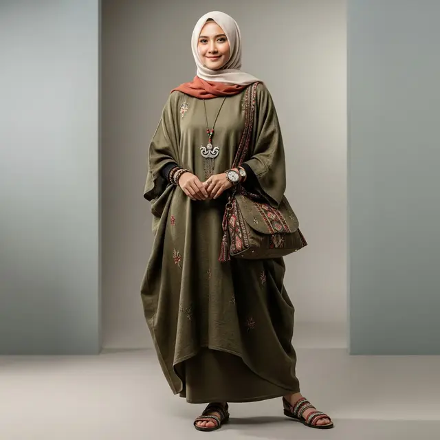 Tren Gamis Linen Muslimah 2026 Kombinasi Abaya dan Kaftan Modern